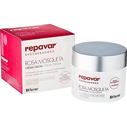 Repavar Moisturizing Facial Cream with Rosehip, Hyaluronic Acid, and Collagen Enriched with Vitamin E and Shea Butter 50ml
