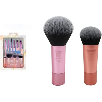 Real Technique Travel Fantasy Mini Brush Kit 10 Piece Set Purple and Mini Brush Foundation and Blush Duo Travel Size for Loose Blush and Liquid Foundation 2 Piece Set Multicolor Pack of 2